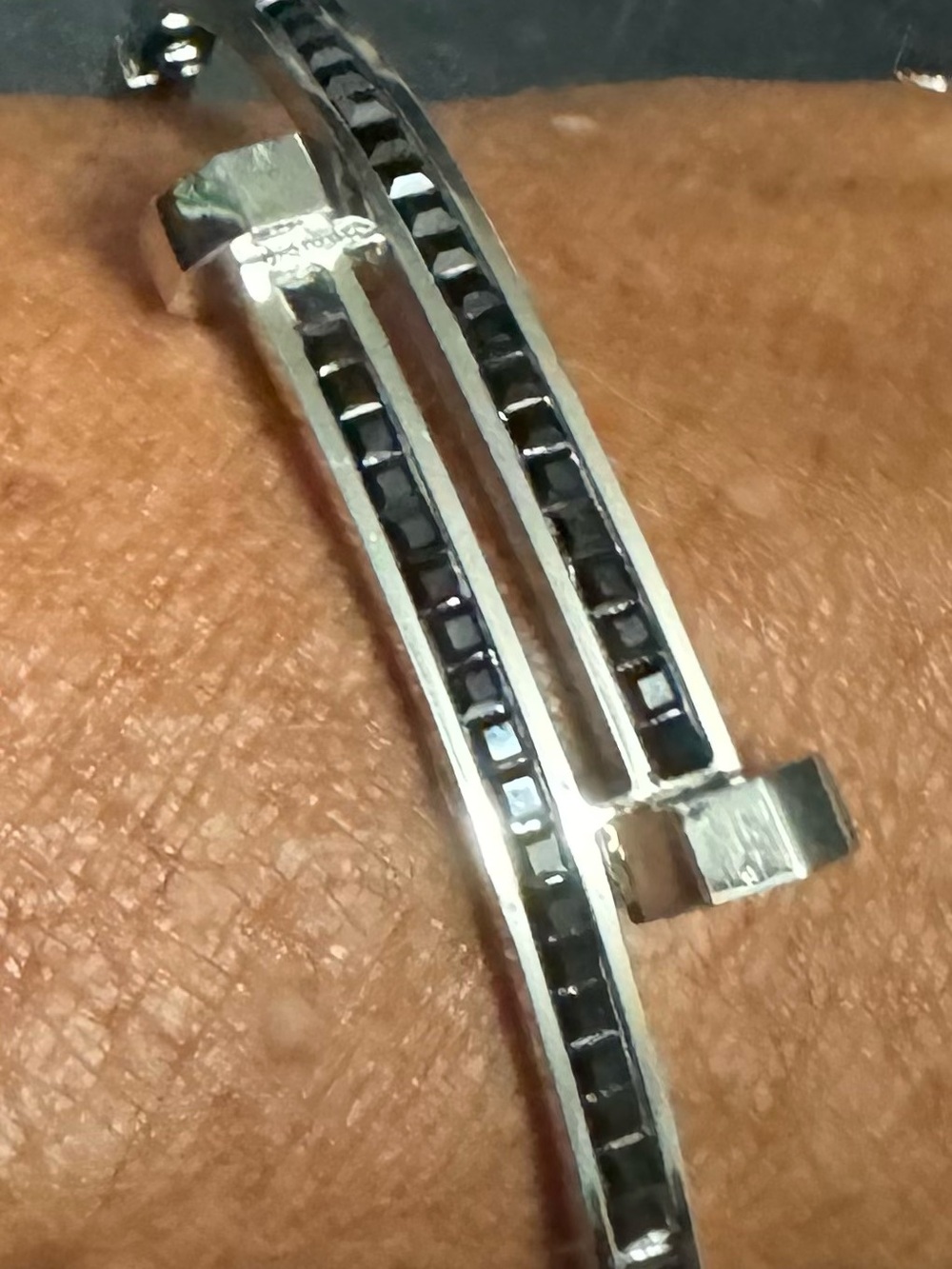Stainless Steel Bangle with Black CZ’s